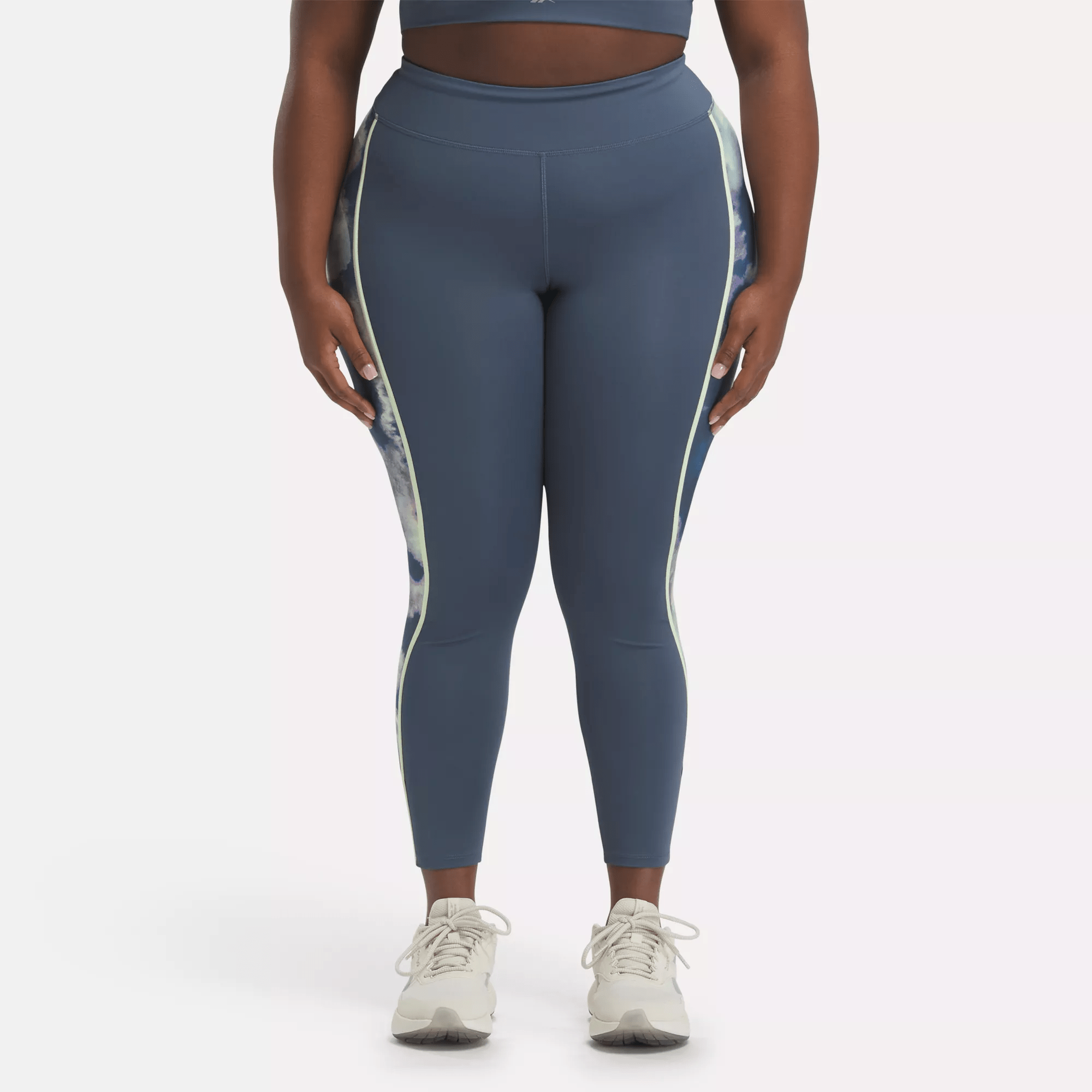 Reebok Women's Running Allover Print Leggings (plus Size) In Blue