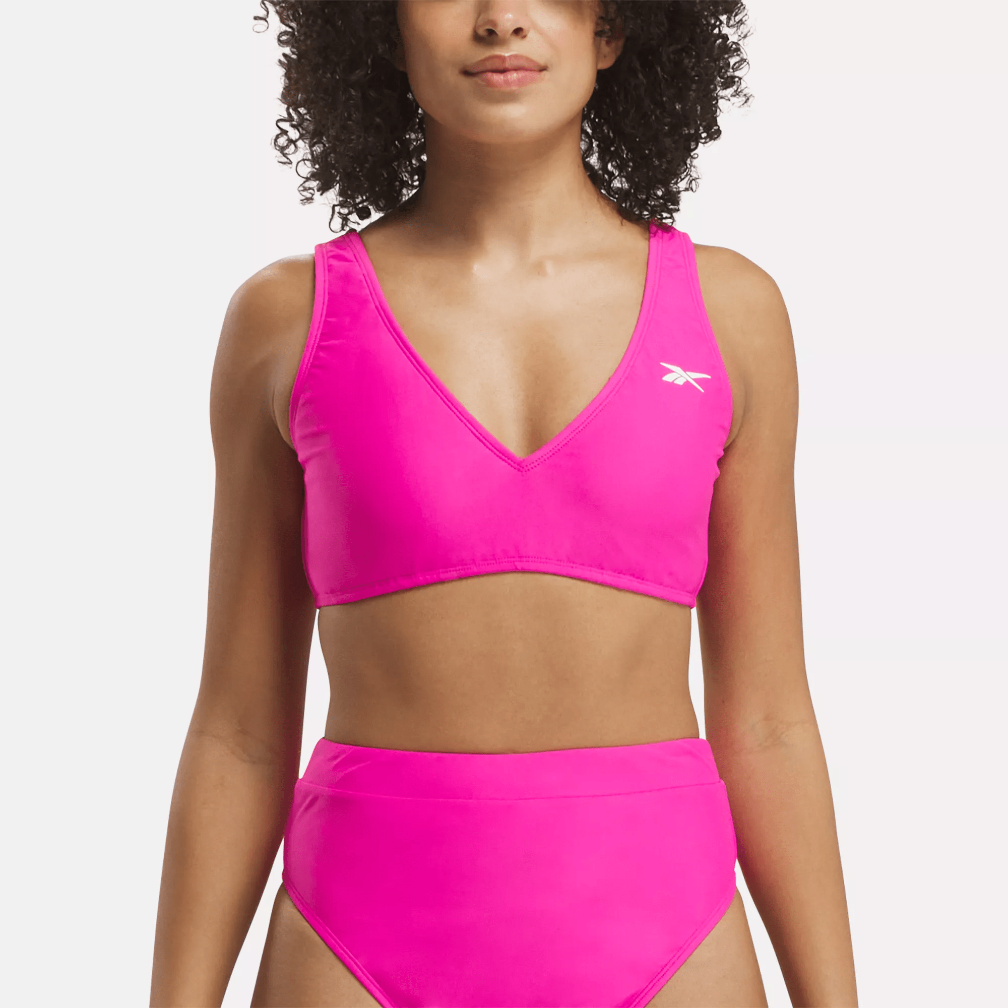 Shop Reebok Women's V-neck Plunge Bikini Top In In Pink