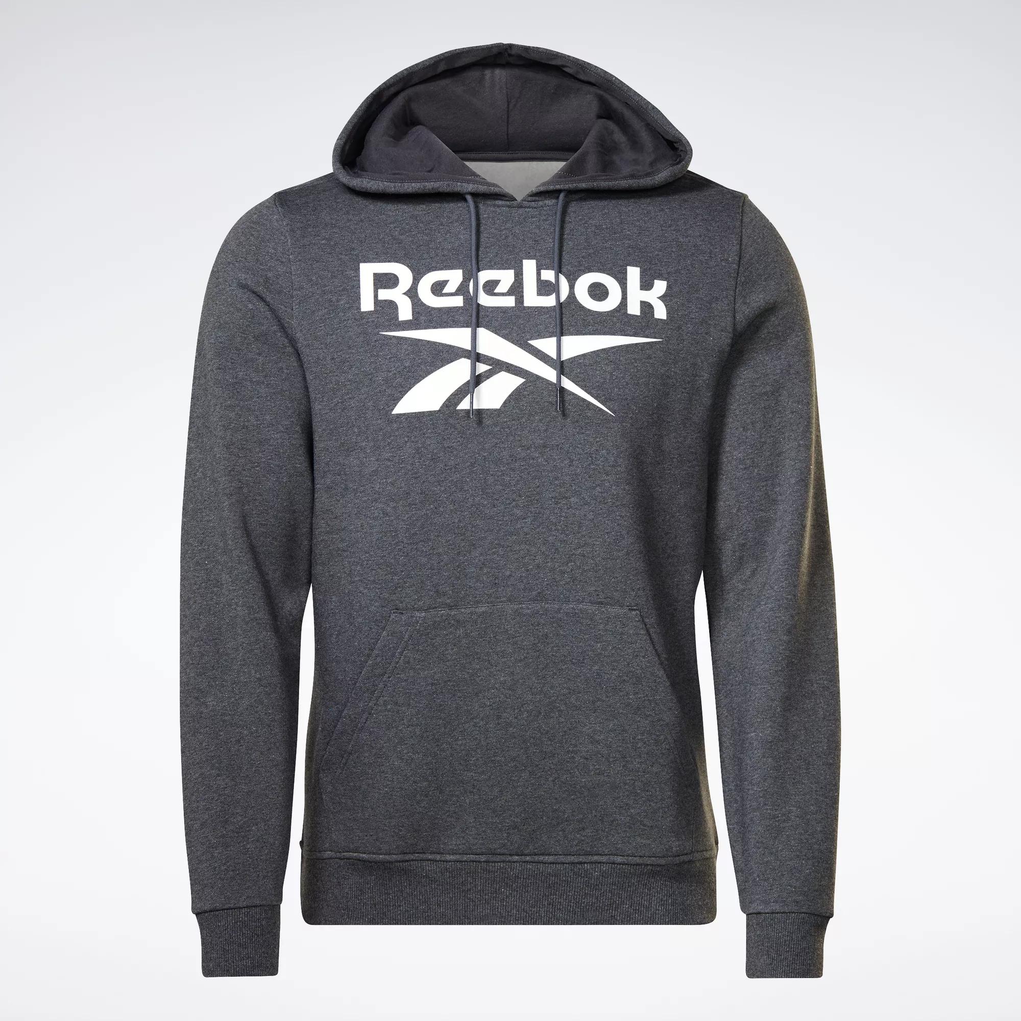 Reebok Identity Fleece Stacked Logo Pullover Hoodie - Dark Grey Heather ...