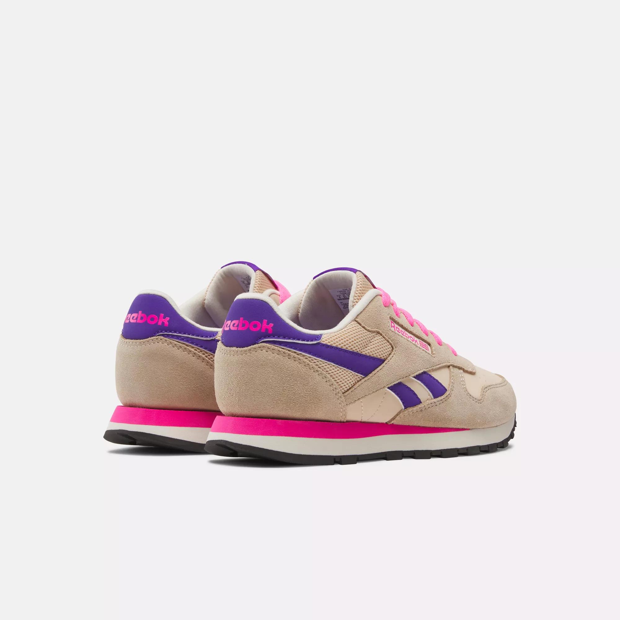 Reebok Kids Grade School Classic Leather Shoes Size 4 Pink Purple