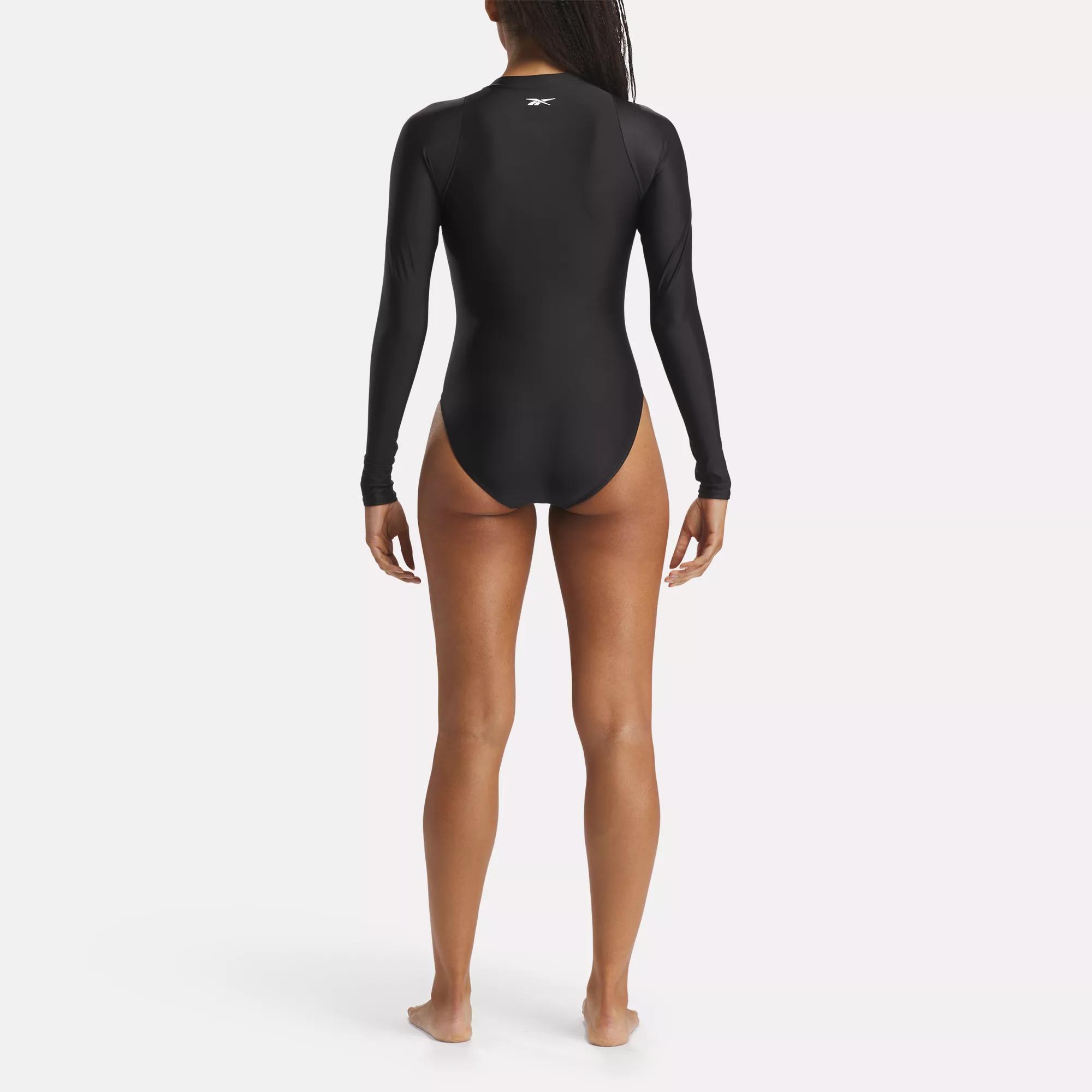 Women Long Sleeve Black Zip Front 1-Piece Swimsuit Surfing