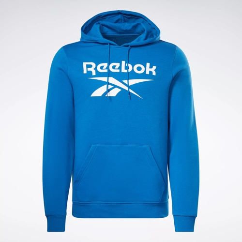 Reebok Men s Stacked Logo Fleece Pullover Hoodie Vector Blue M