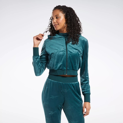 Classics Energy Q4 Velour Zip-Up Sweatshirt in FOREST GREEN