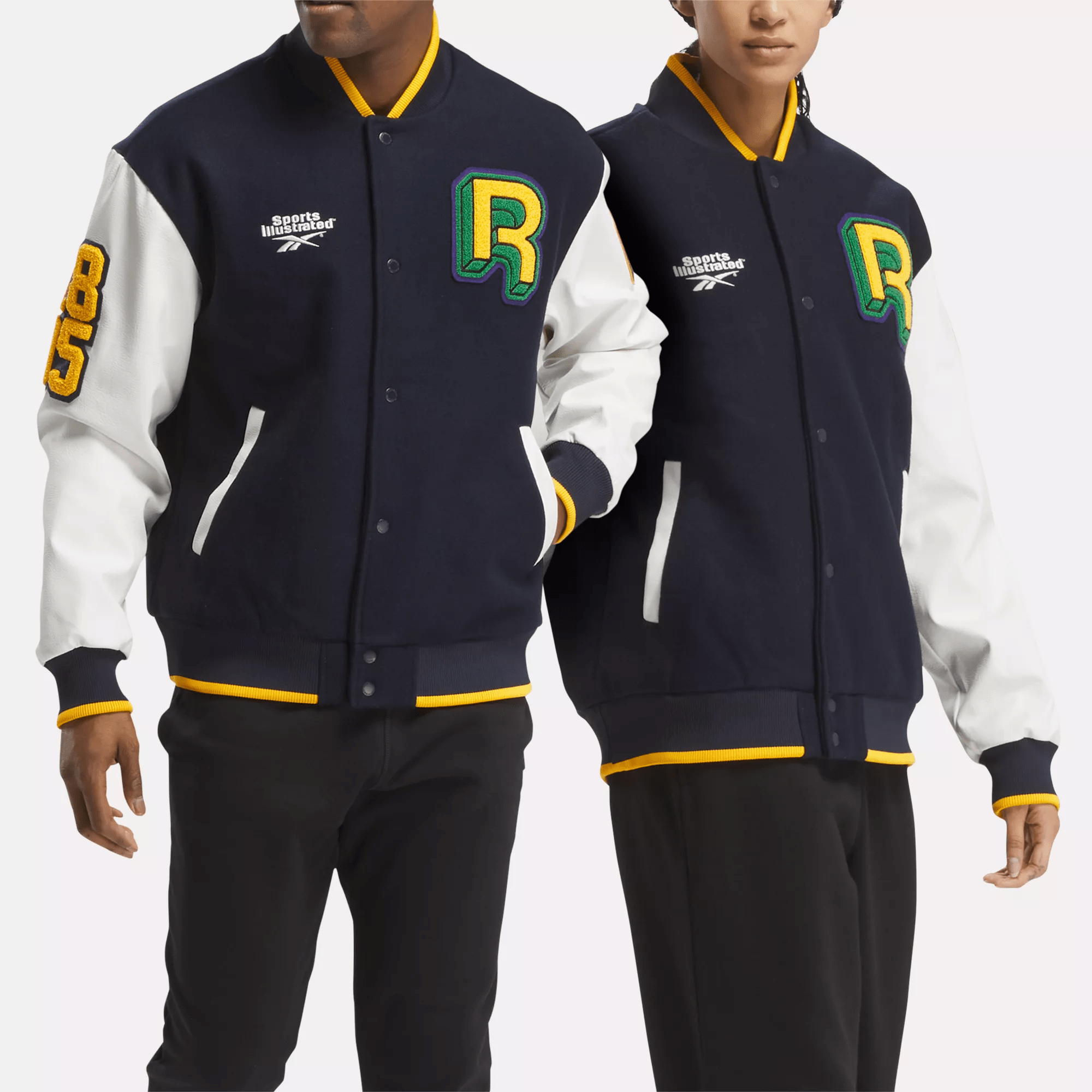 Shop Reebok Unisex  X Sports Illustrated Varsity Jacket In Power Navy