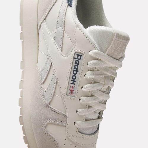 Reebok Classic Leather Beige Blue Black Trainers : Snowleader