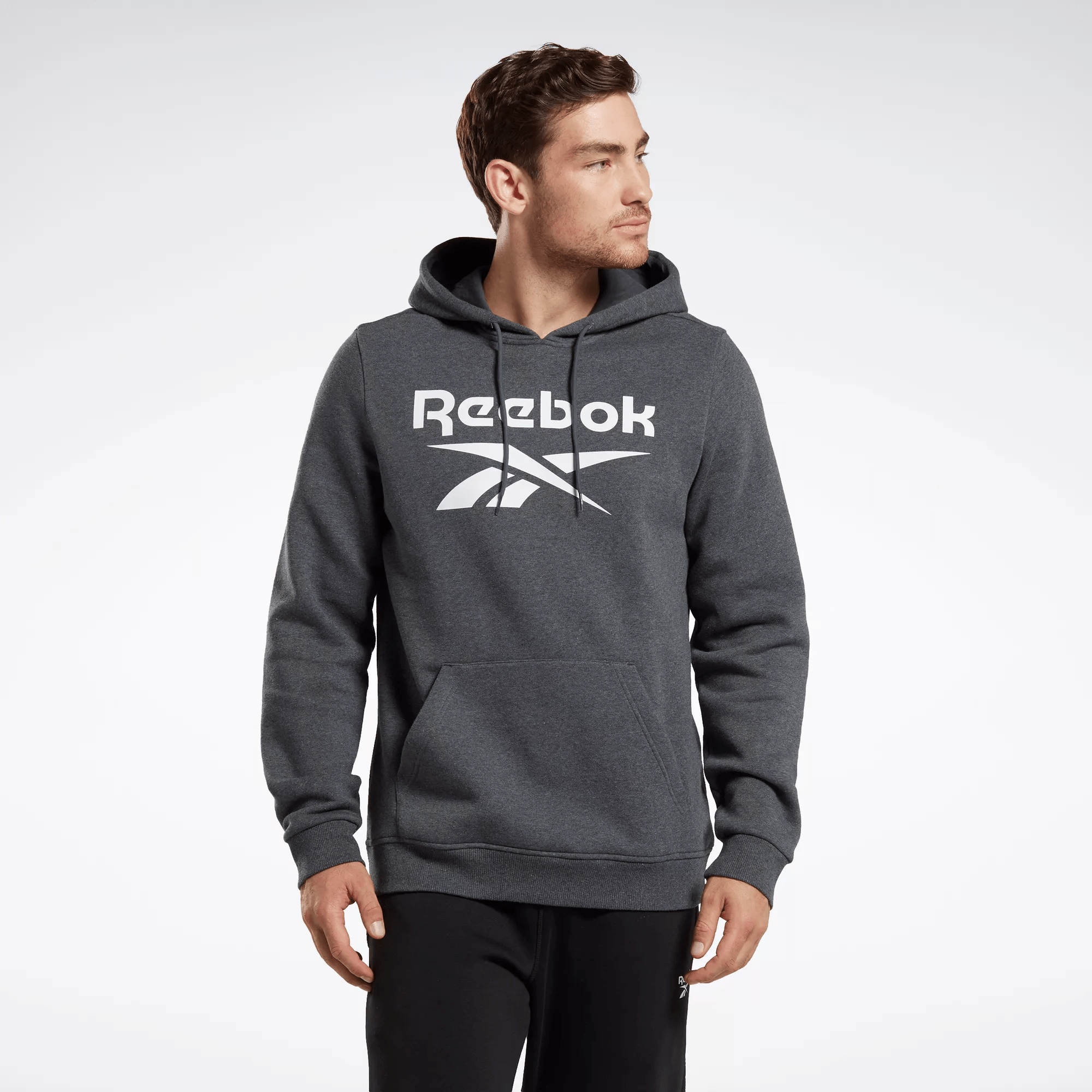 Reebok Identity Fleece Stacked Logo Pullover Hoodie In Grey
