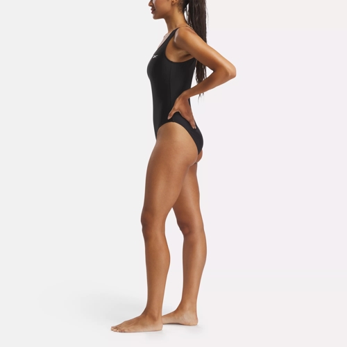 Basic One-Piece Swimsuit with Low Scoop Back - Black