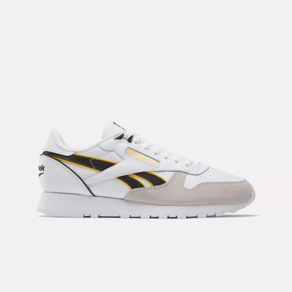 / / Yellow Always - White Leather Black Shoes Classic Reebok |