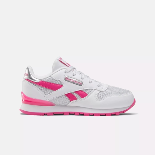 Classic Leather Step N Flash Shoes Preschool White Bold Pink Reebok