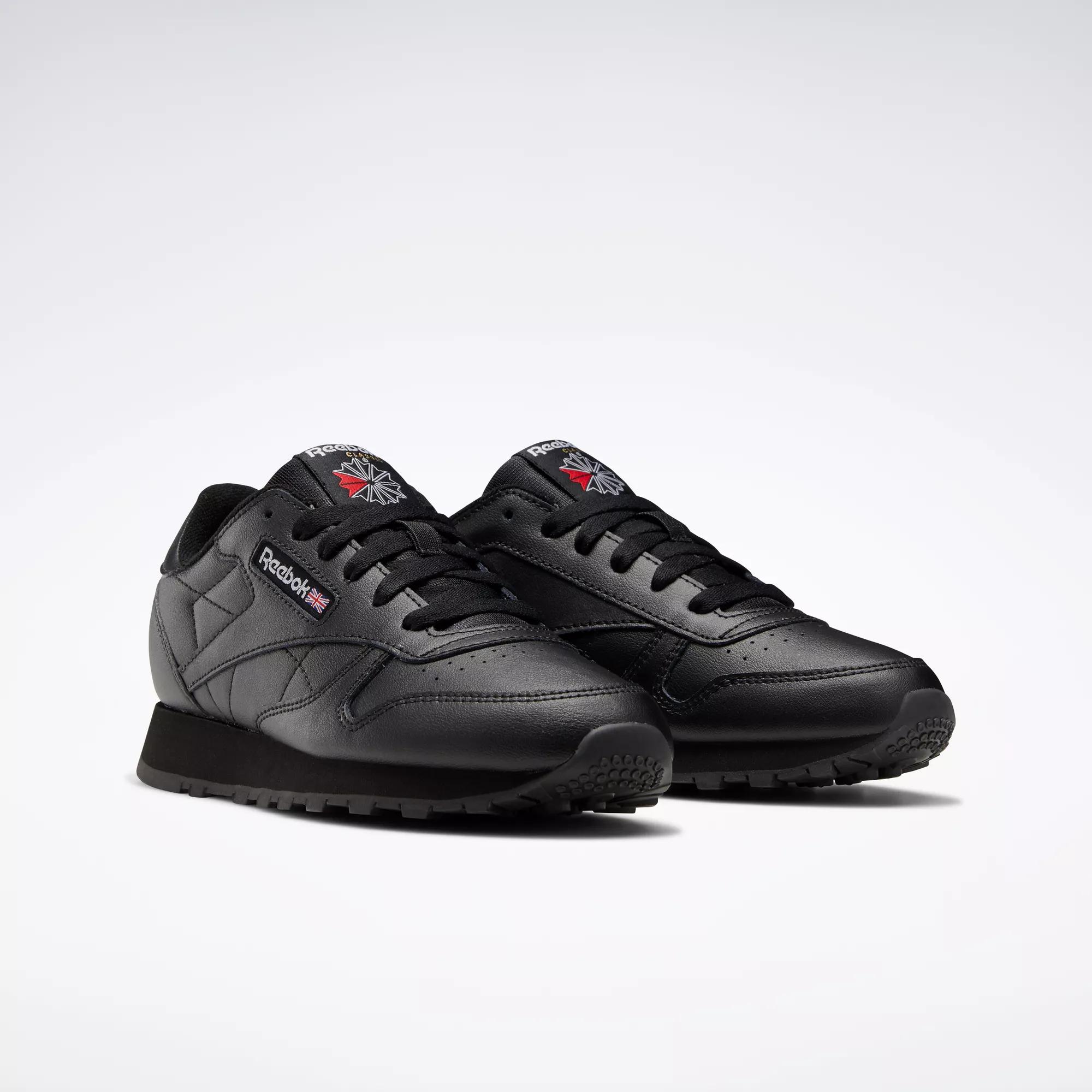 Classic Leather Shoes - Grade School - Core Black / Core Black / Core ...