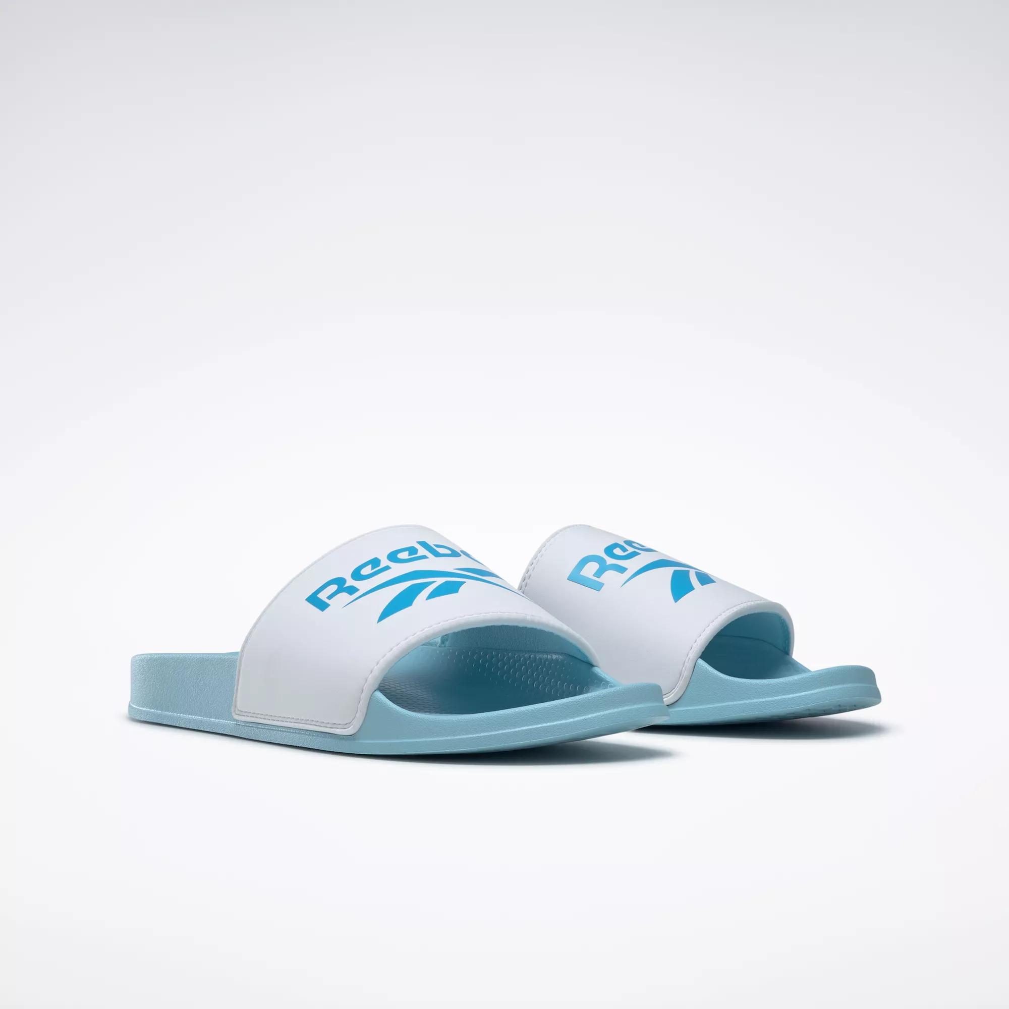 White discount reebok slides