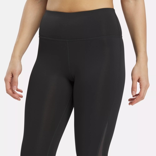 Women Reebok Mesh Leggings Black Athletic Full Length Leggings