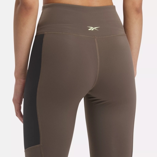 Reebok Training Lux high waist color block leggings in black and taupe