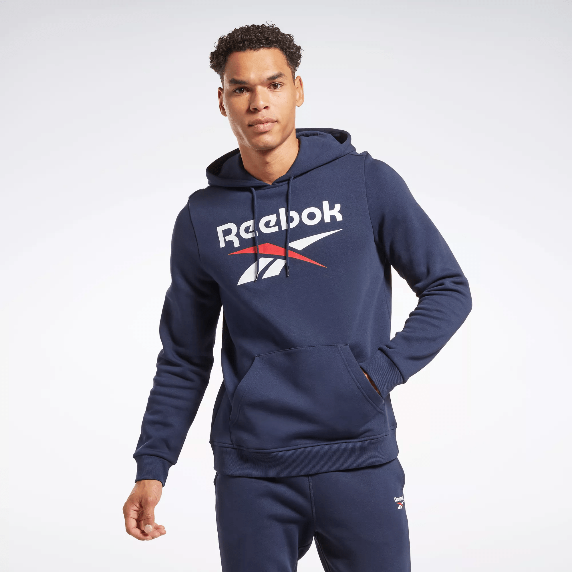 Reebok Identity Fleece Stacked Logo Pullover Hoodie in vector blue