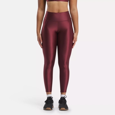 Reebok Lux jacquard print leggings in burgundy/black, ASOS