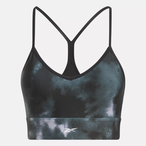 Reebok Training light support printed sports bra in black and white