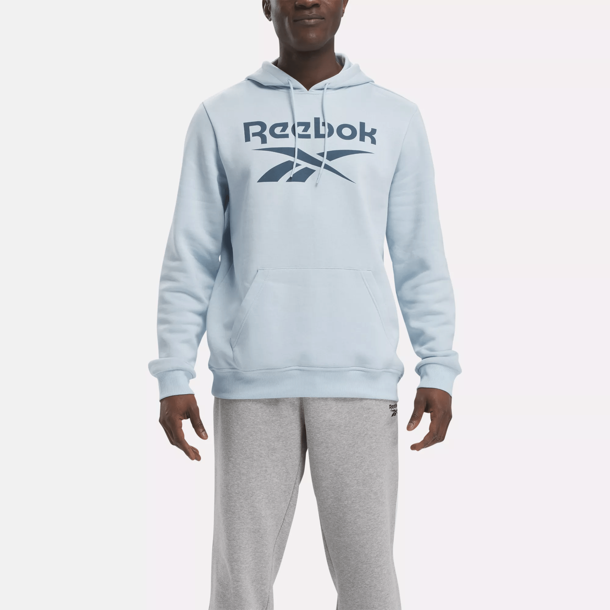 Reebok Identity Fleece Stacked Logo Pullover Hoodie In Blue