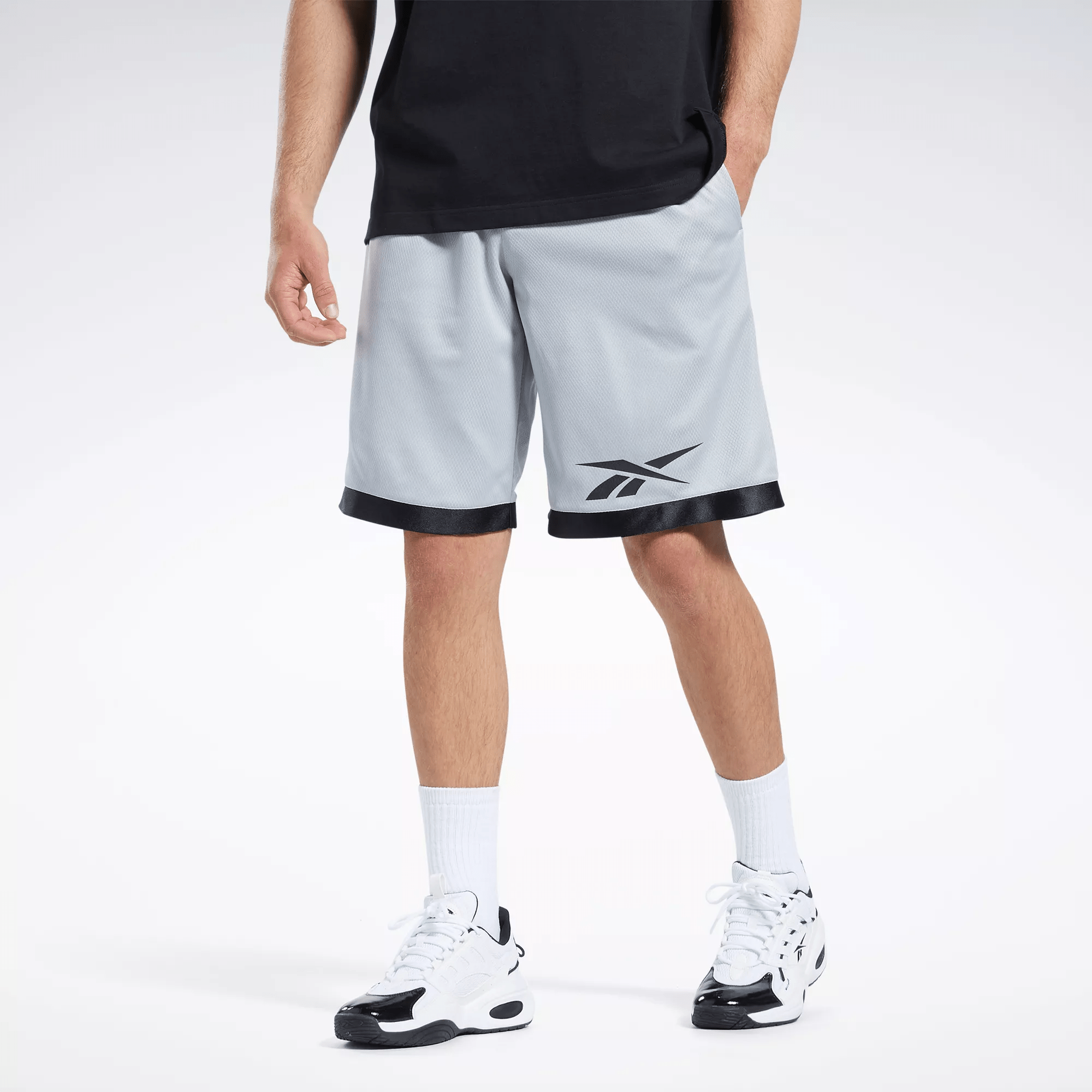 Shop Reebok Men's Basketball Mesh Shorts In Grey