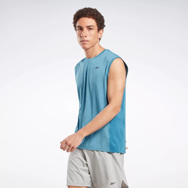 Reebok LES MILLS ACTIVCHILL Tank Top Workout Sleeveless Mens Gym Shirt Blue