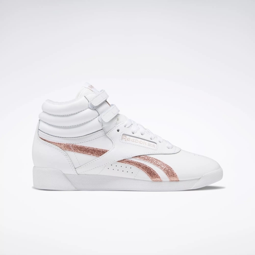 Reebok Freestyle Hi White/Silver Grade School Girls' Shoes