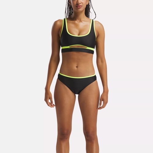 Women Sports Bra Reebok RNF Noble Fight 2-In-1 Black Green Racerback Bra NEW