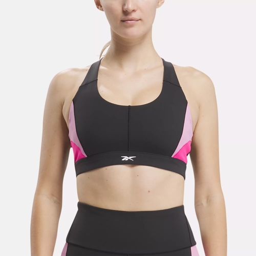 Reebok Training racer back bra in pink with black logo
