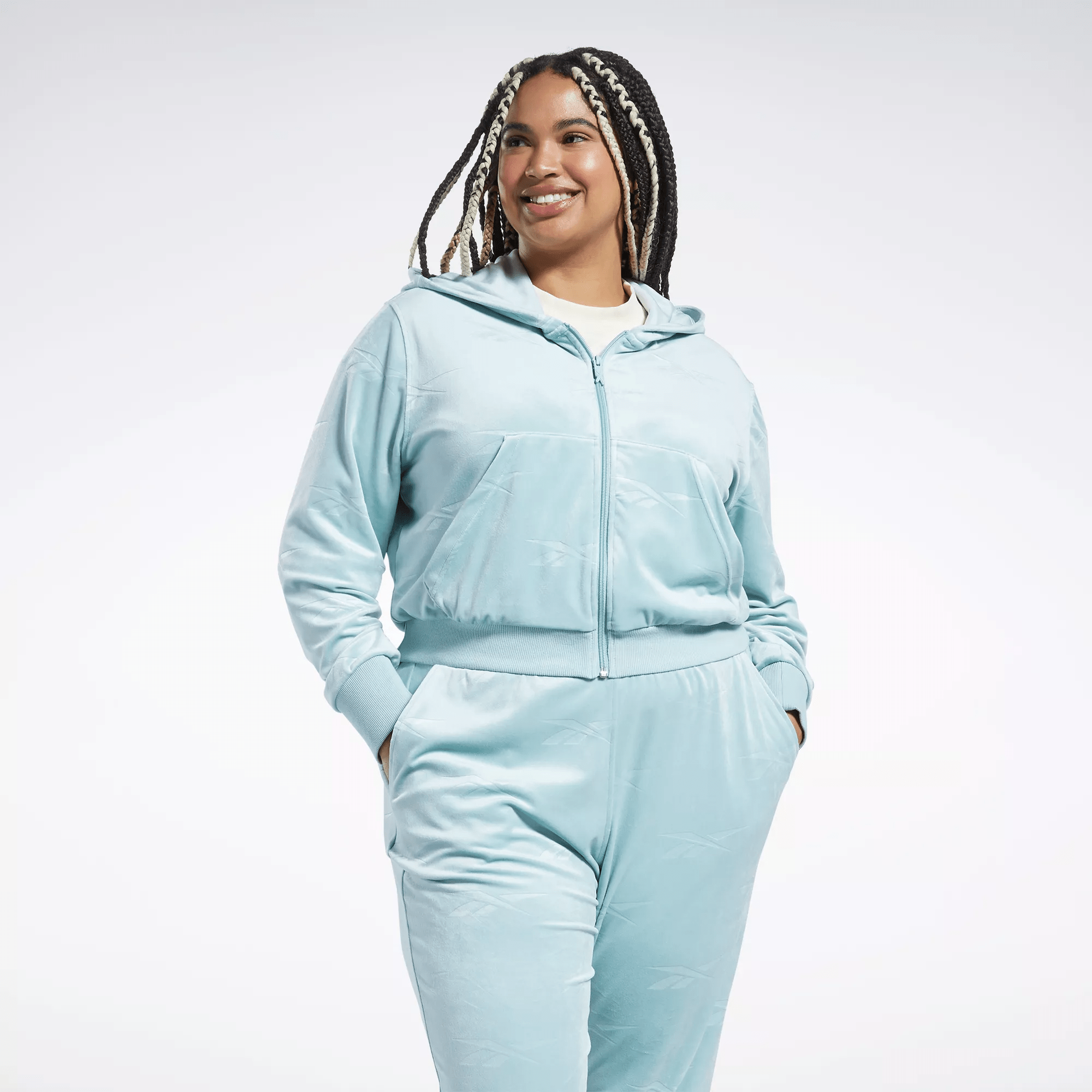 Reebok Women's Classics Energy Q4 Velour Zip-up Sweatshirt (plus Size) In Grey