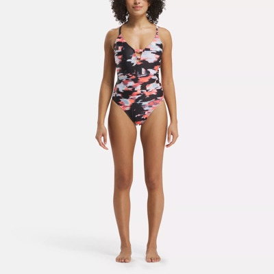 Elite Camo Plunging One-Piece Swimsuit with Strappy Details