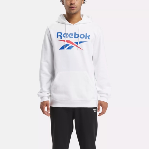 Reebok Identity Fleece Stacked Logo Pullover Hoodie in WHITE