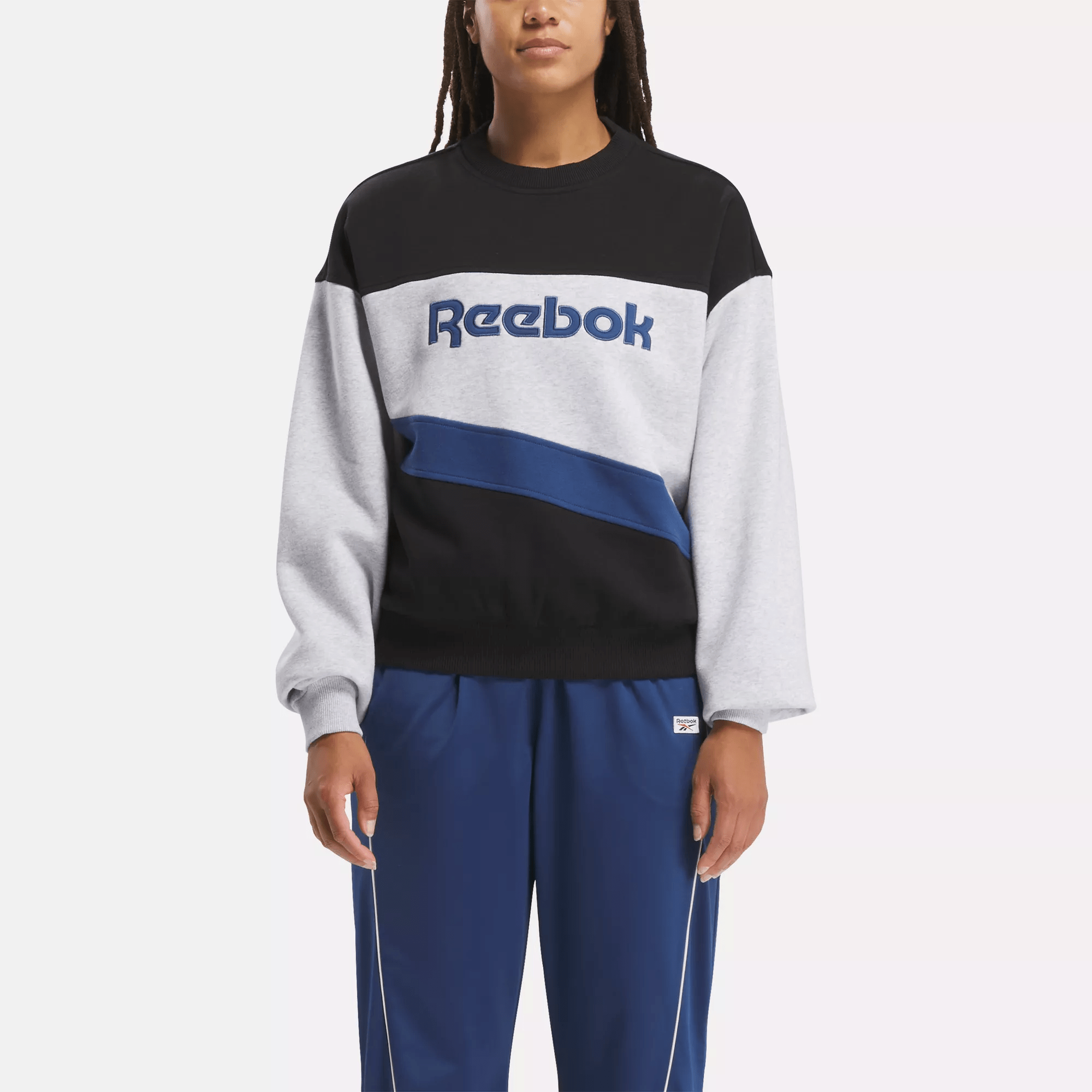 Shop Reebok Women's Classics Basketball Vintage Color Block Crew Sweatshirt In Light Grey Heather