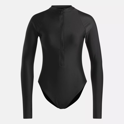 KATINKA - Ribbed Long Sleeve Zip-up Swimsuit