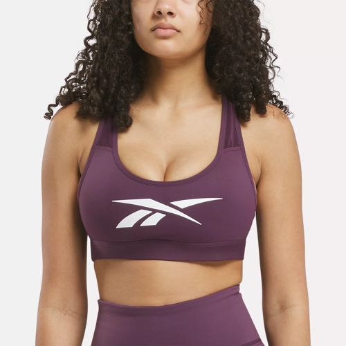 Reebok Women s Lux Vector Medium Impact Sports Bra Purple Bras