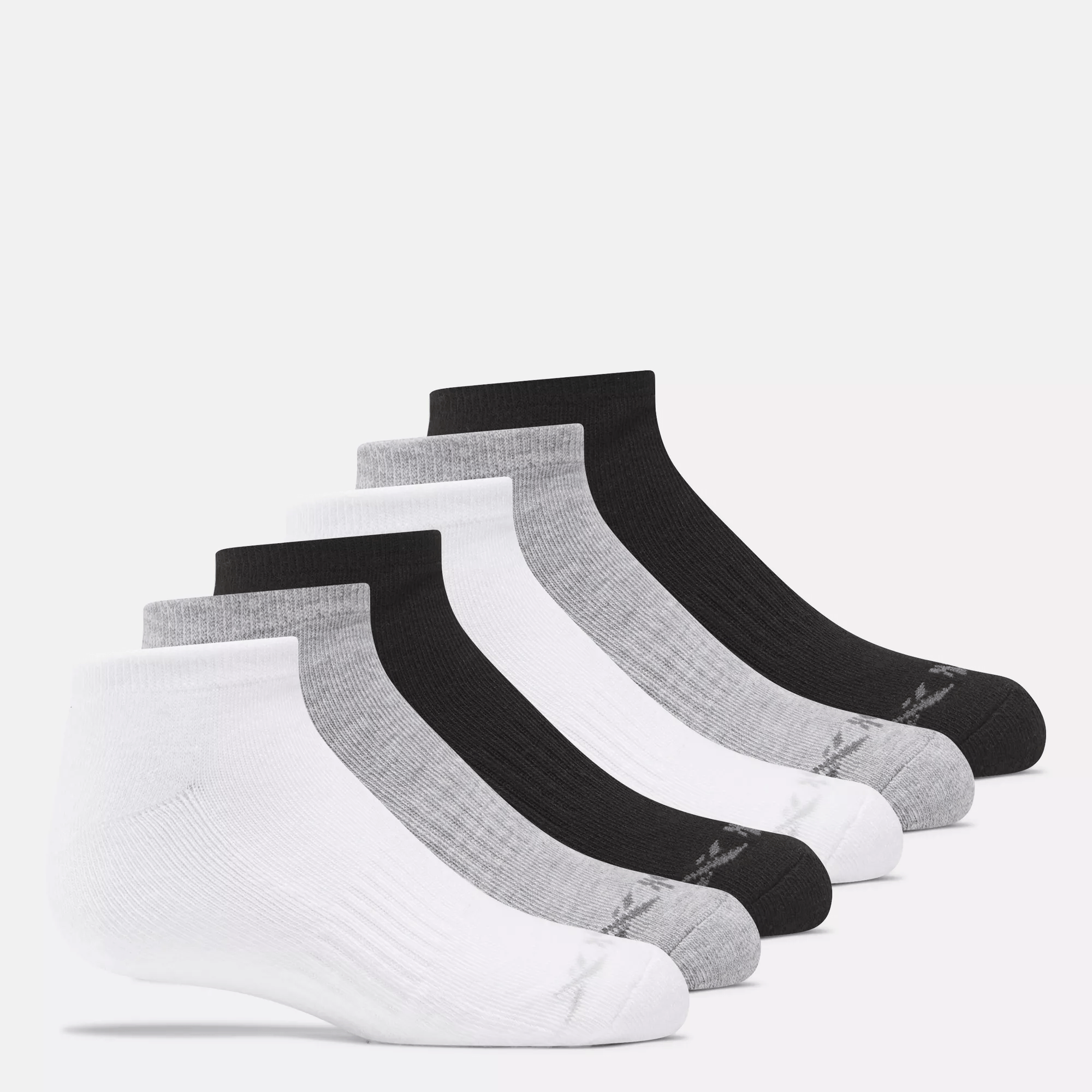 Shop Reebok Unisex Low Cut Basic Socks 6 Pairs In Black / White / Grey S10-ash