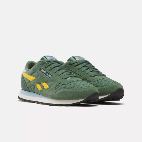 Classic Leather Shoes Grade School Escape Green Fierce Gold Soft Blue Reebok