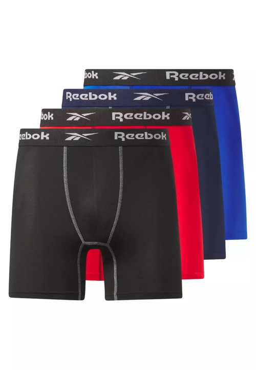 Reebok Men's Speedwick Performance Training Boxer Briefs 4 Pack  (Black/Green/Grey/Navy, XXL)