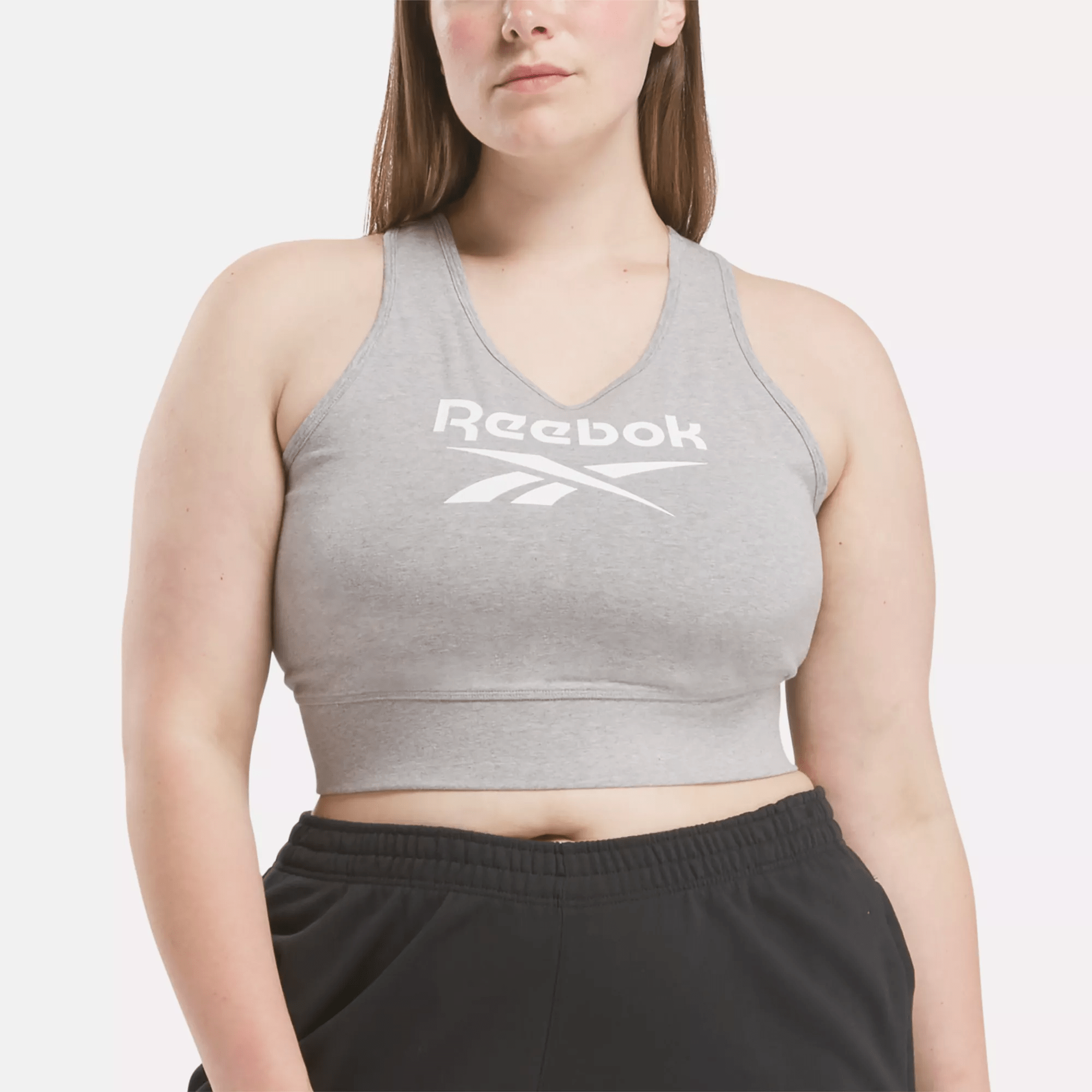 Shop Reebok Women's  Identity Sports Bra (plus Size) In Medium Grey Heather