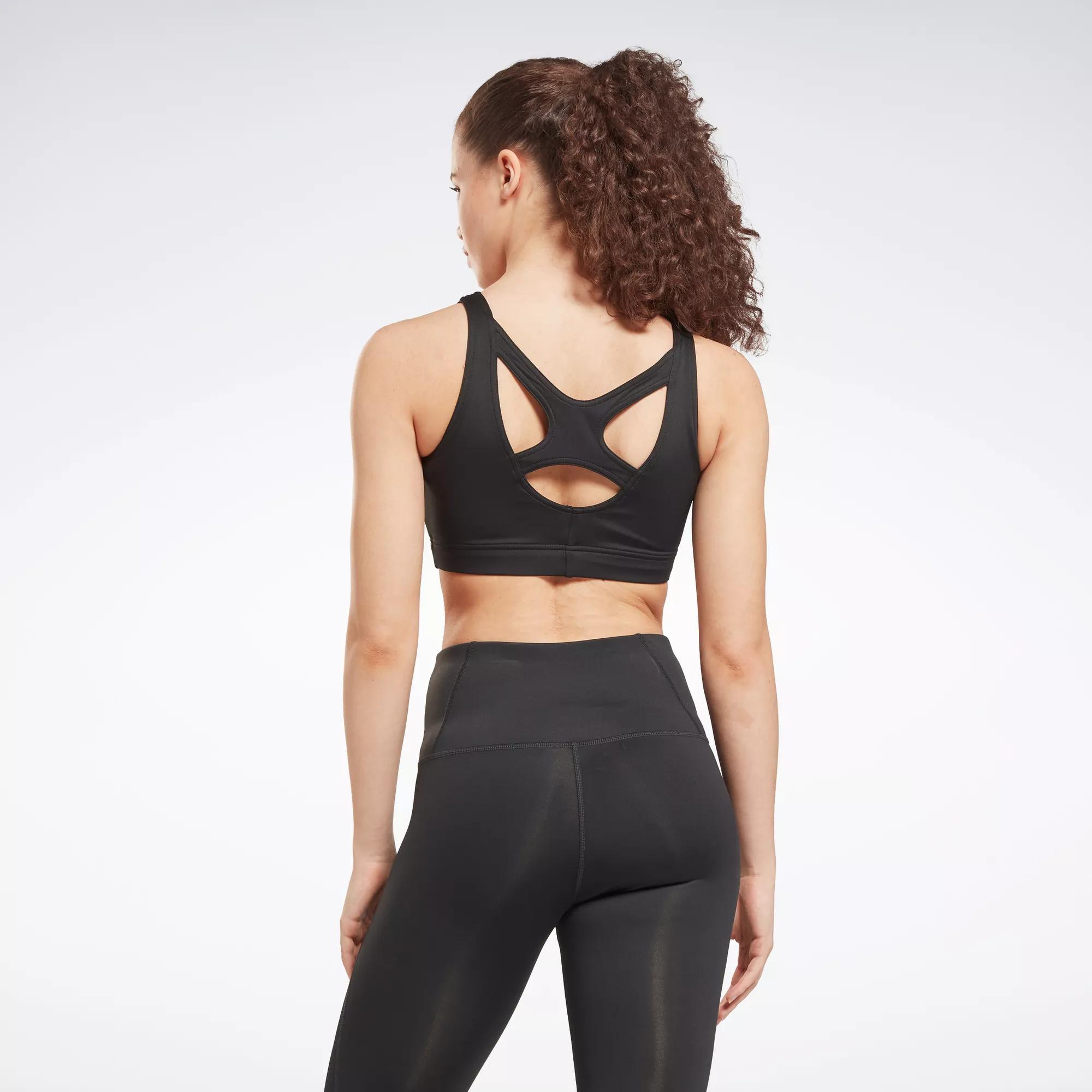 Reebok Training triangle back light-support padded sports bra in black