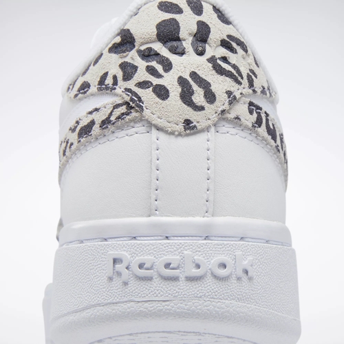 Reebok Club C Double Trainer In White And Light Leopard Exclusive