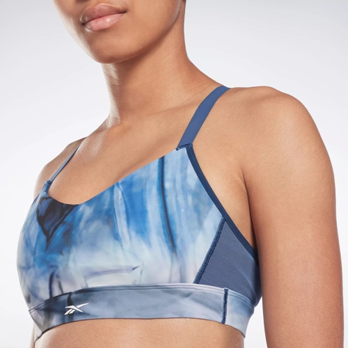 Reebok Women's Lux Strappy All Over Print Mid Sports Bra