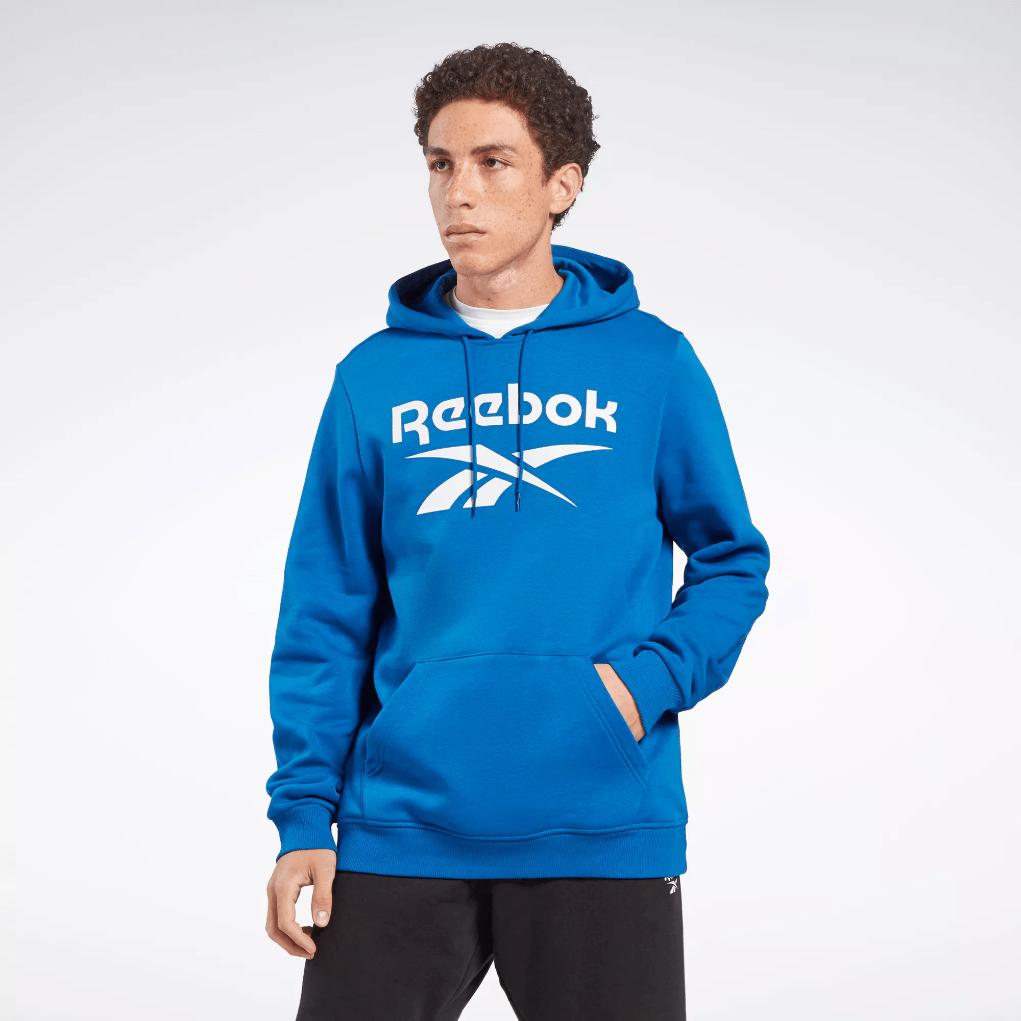 Reebok Identity Fleece Stacked Logo Pullover Hoodie In Blue