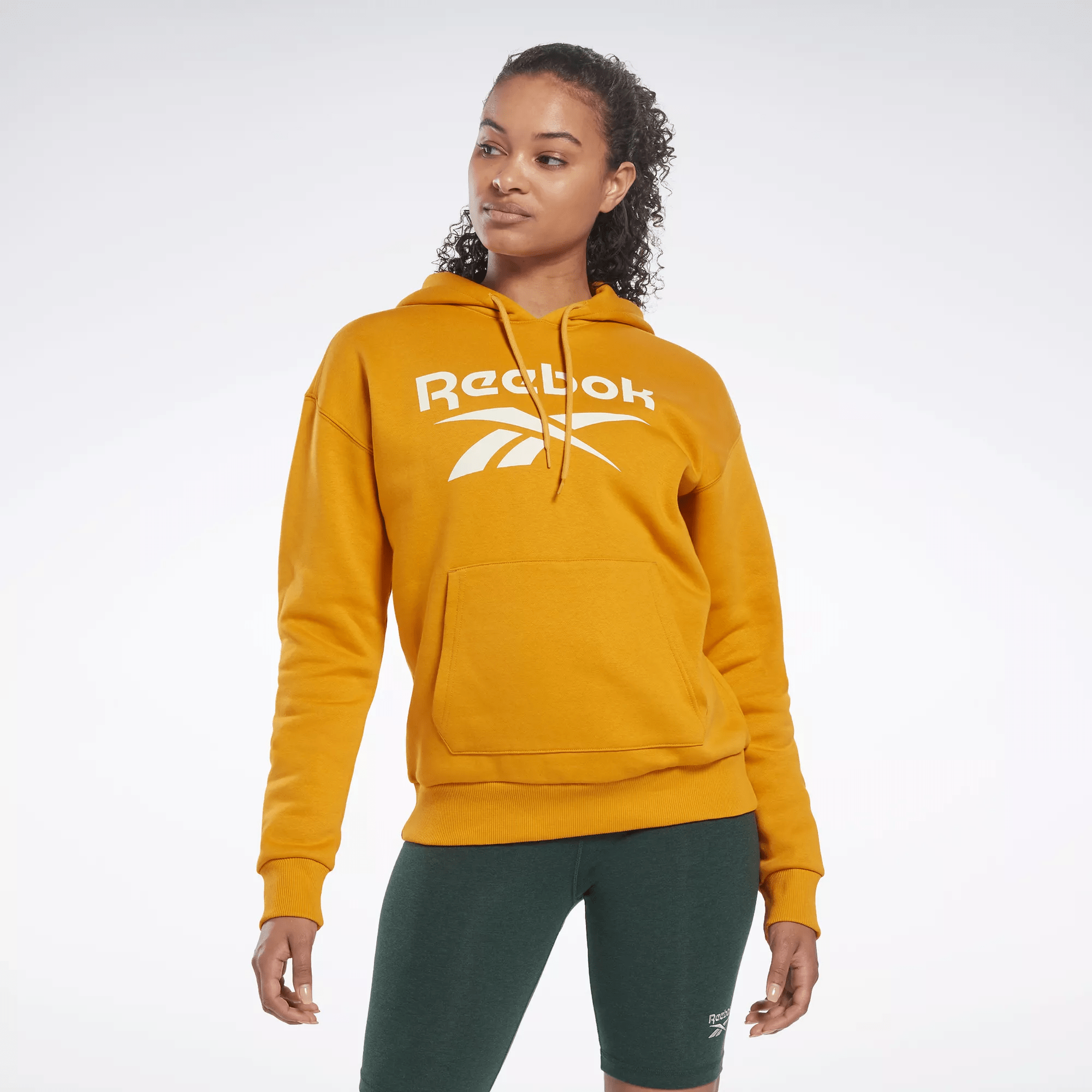 Shop Reebok Women's  Identity Logo Fleece Pullover Hoodie In Bright Ochre
