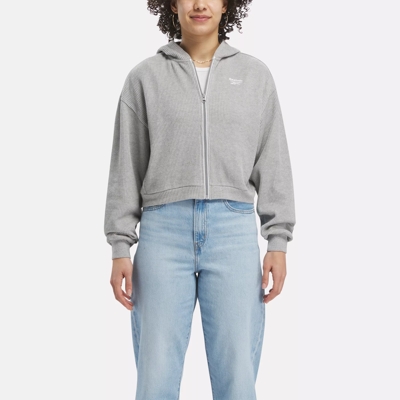 Nike mini swoosh oversized cropped zip through hoodie in grey new arrivals