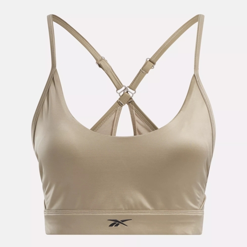 Reebok Lux Strappy Medium-Impact Sports Bra Womens XS Semi Solar Gold