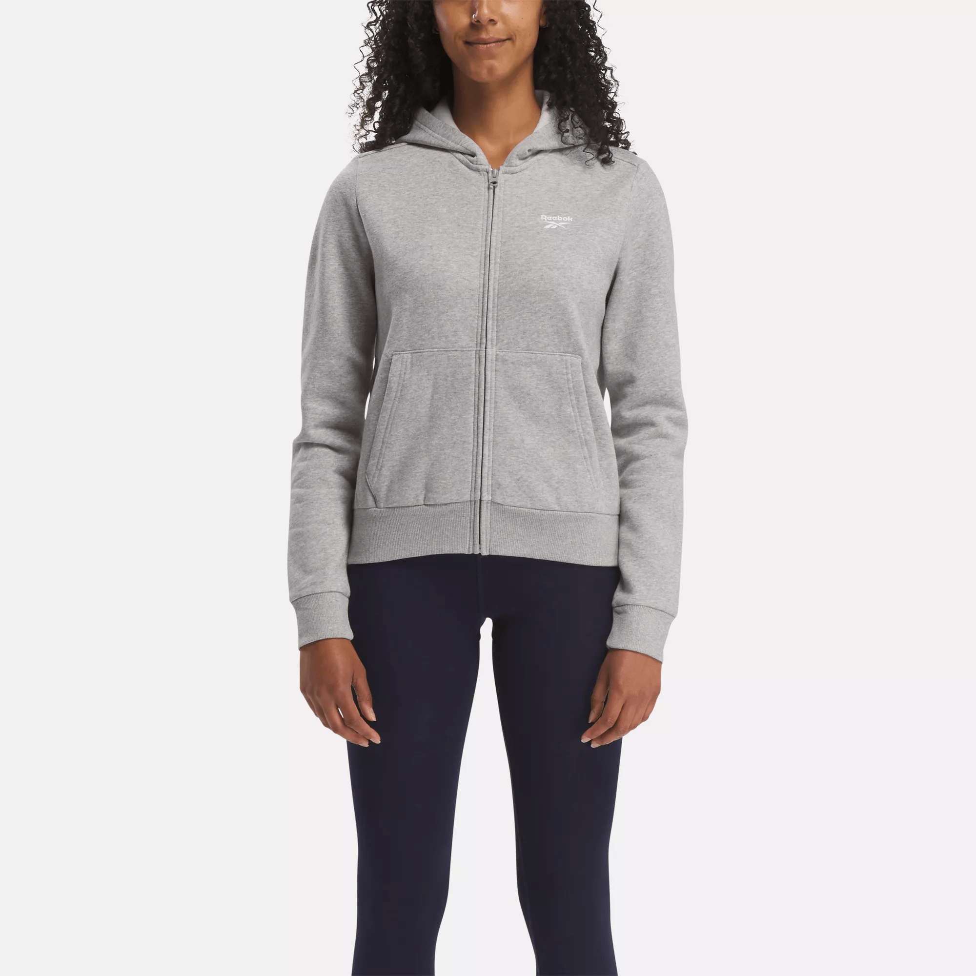 Shop Reebok Women's  Identity Small Logo Fleece Full-zip Sweatshirt In Grey