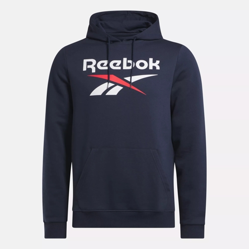 Reebok Identity Fleece Stacked Logo Pullover Hoodie In Blue