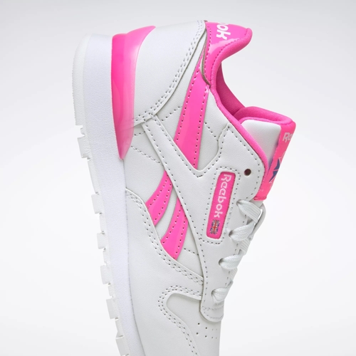 Classic Leather Step 'n' Flash Shoes - Preschool - Ftwr White / Ftwr White  / Atomic Pink | Reebok