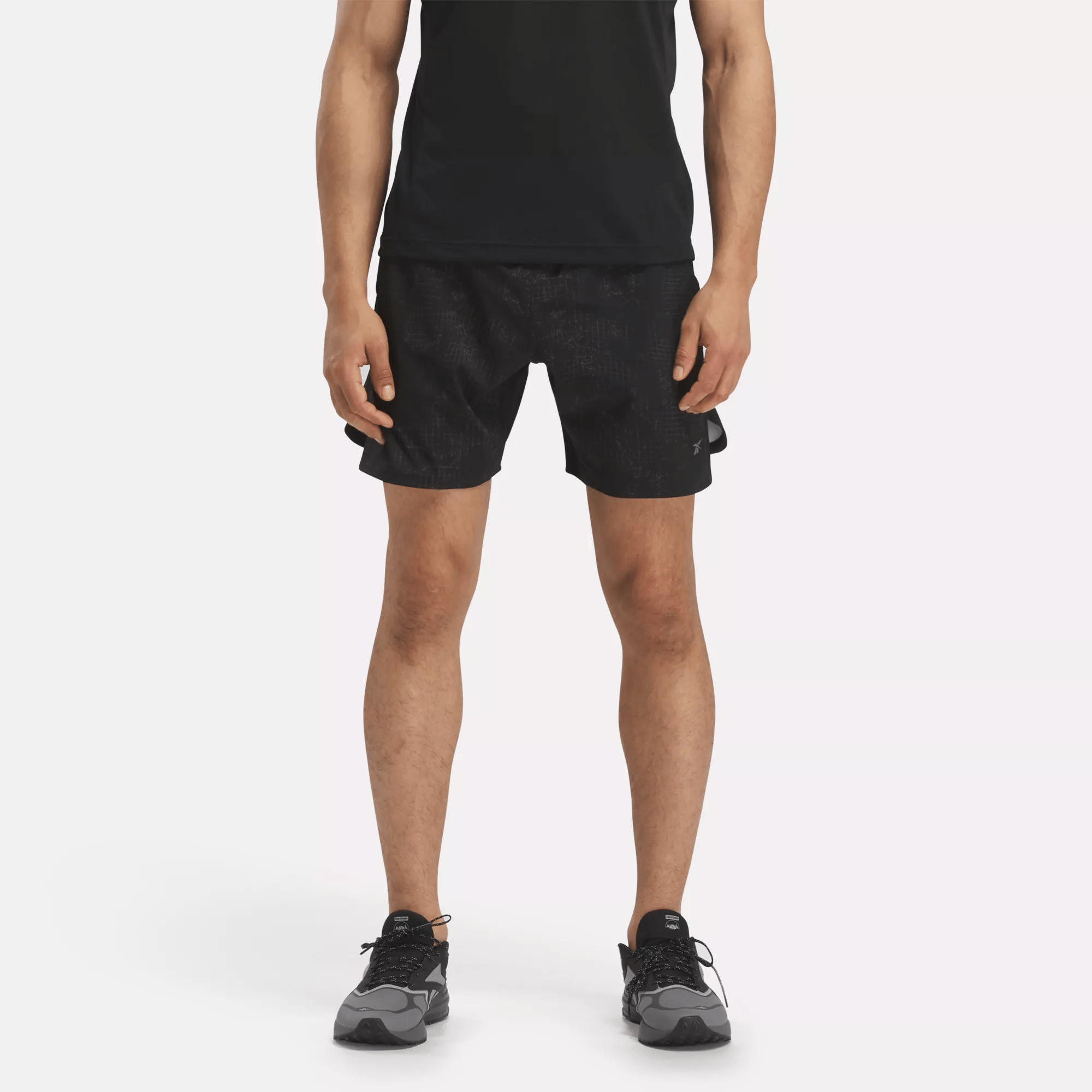 Reebok Strength 3.0 Allover Print Shorts In Black