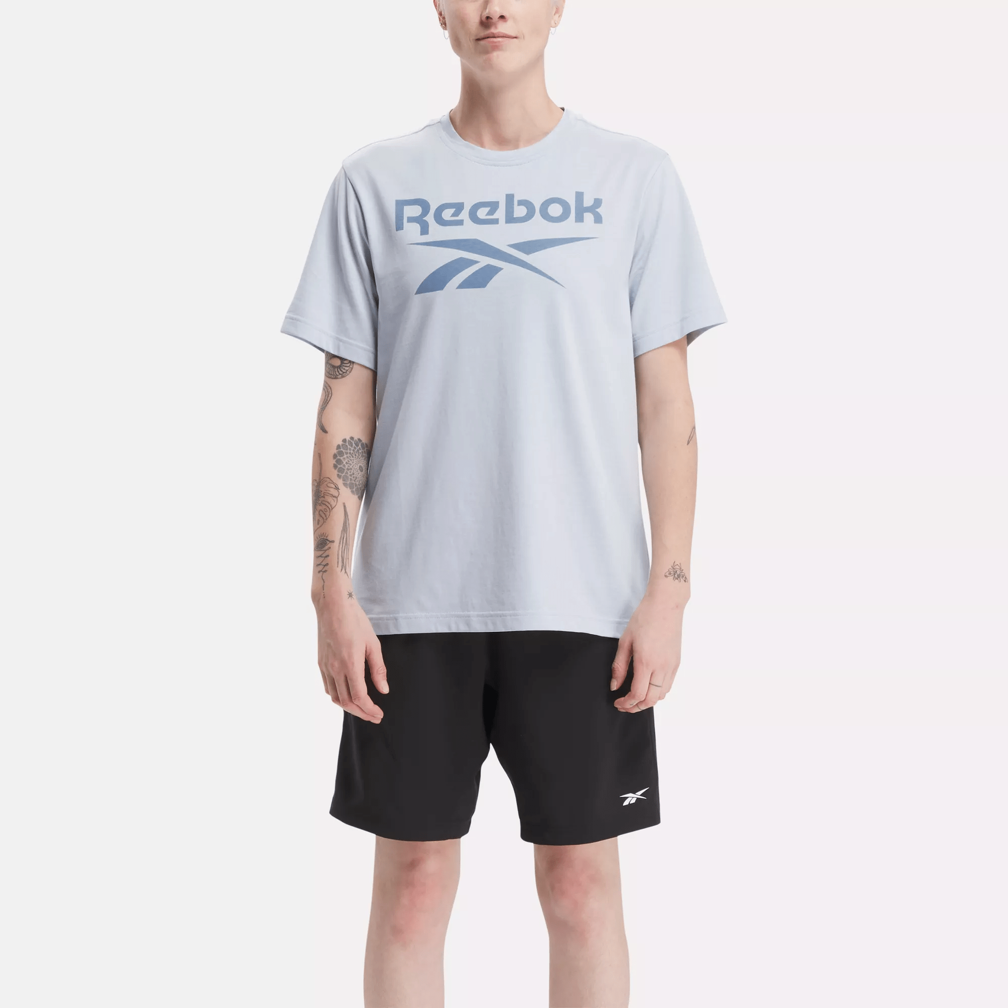 Shop Reebok Men's  Identity Big Stacked Logo T-shirt In Pale Blue