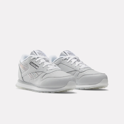 Reebok Classic Leather White Silver Moon Preschool Girls Shoes Size 1.5