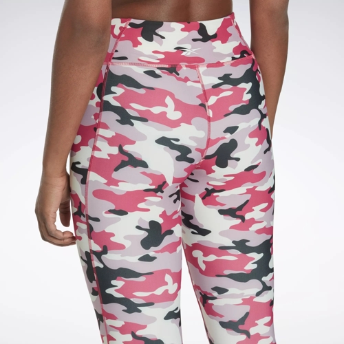 Reebok Women's Lux Jacquard Ribbed Red Camo Gym Yoga CrossFit Leggings Size  L 